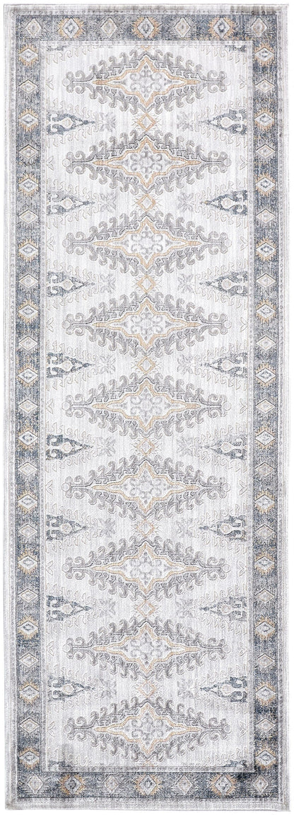 4' X 6' Gray Blue And Orange Floral Stain Resistant Area Rug