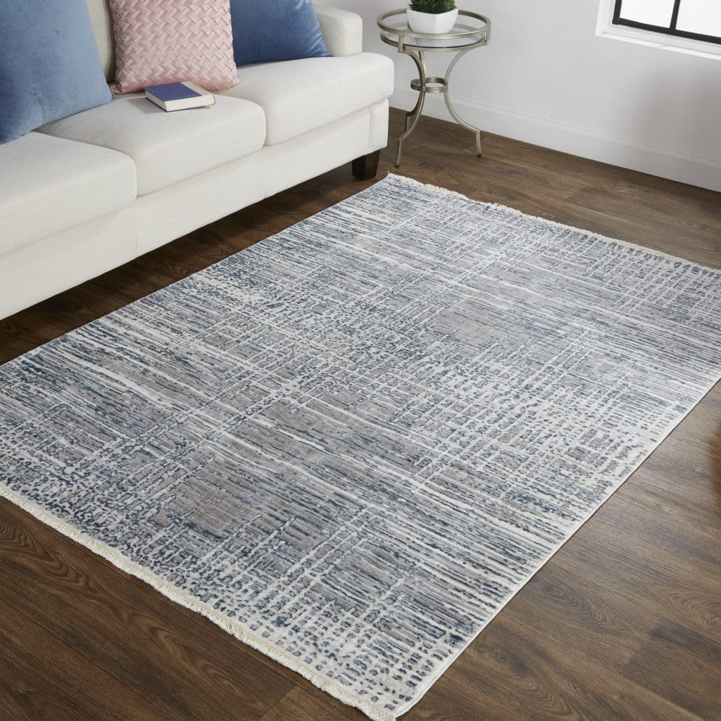 4' X 6' Gray And Blue Abstract Stain Resistant Area Rug