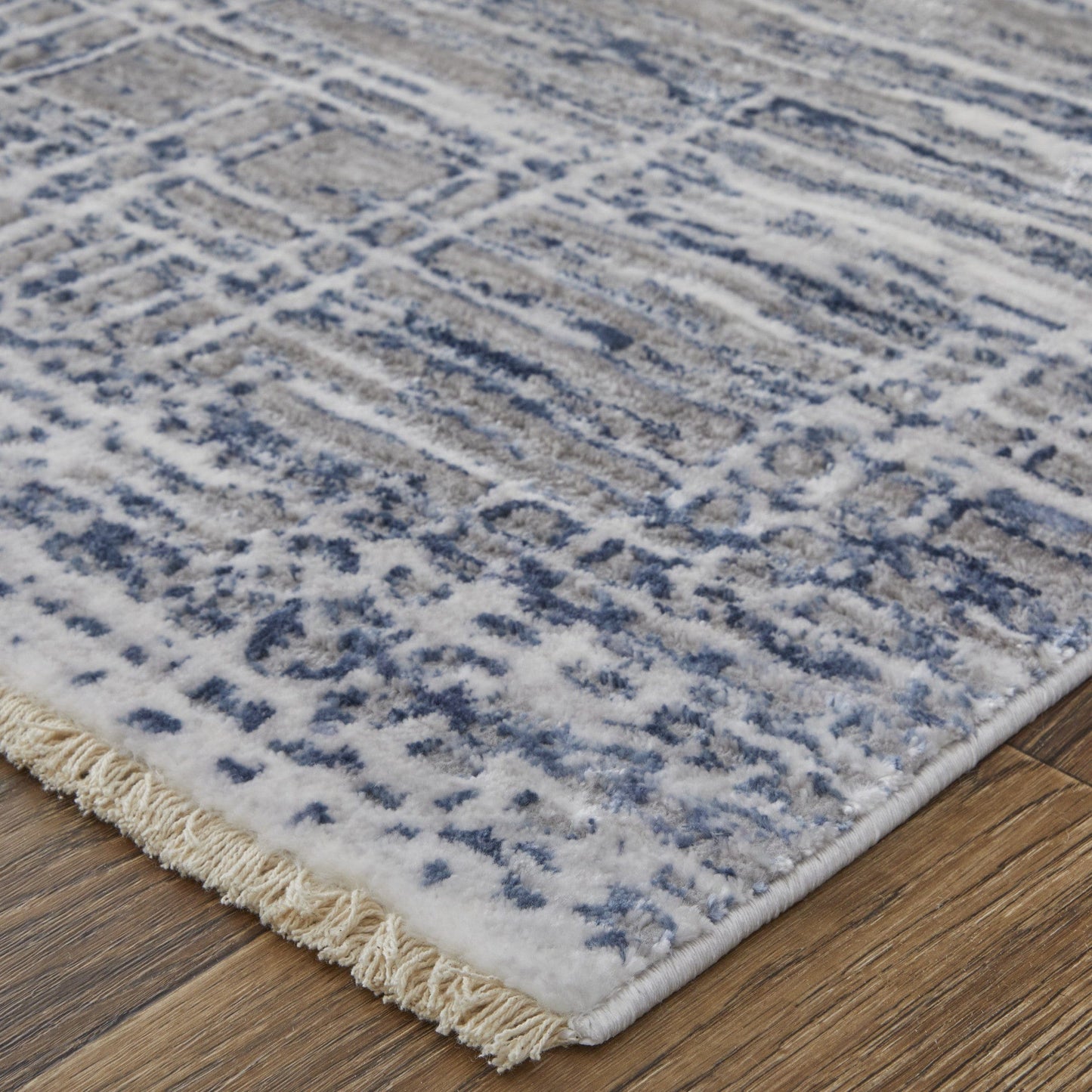 4' X 6' Gray And Blue Abstract Stain Resistant Area Rug