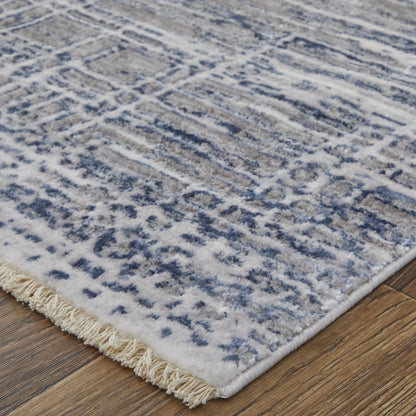 4' X 6' Gray And Blue Abstract Stain Resistant Area Rug