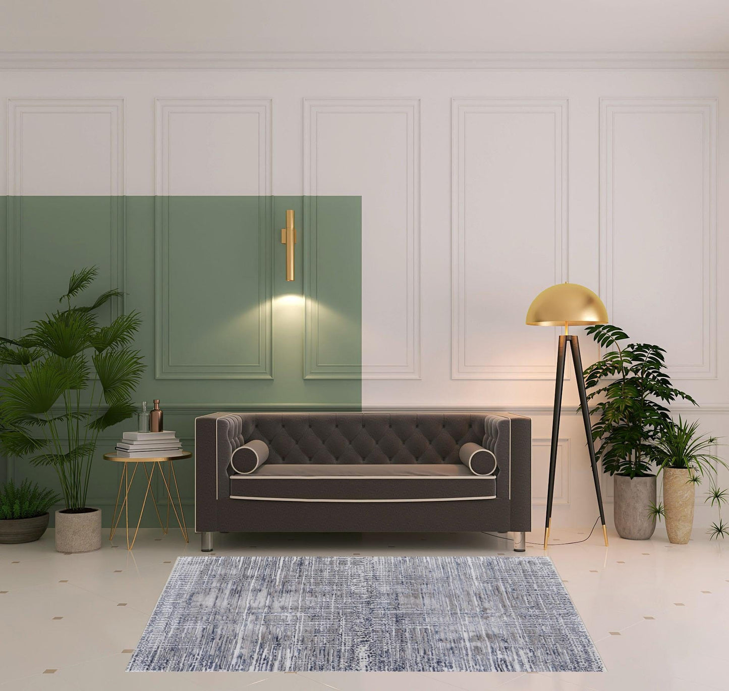 4' X 6' Gray And Blue Abstract Stain Resistant Area Rug