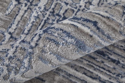 4' X 6' Gray And Blue Abstract Stain Resistant Area Rug