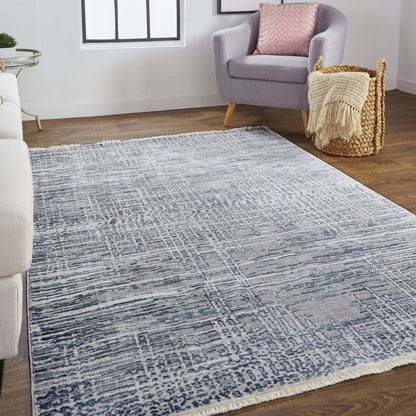 4' X 6' Gray And Blue Abstract Stain Resistant Area Rug
