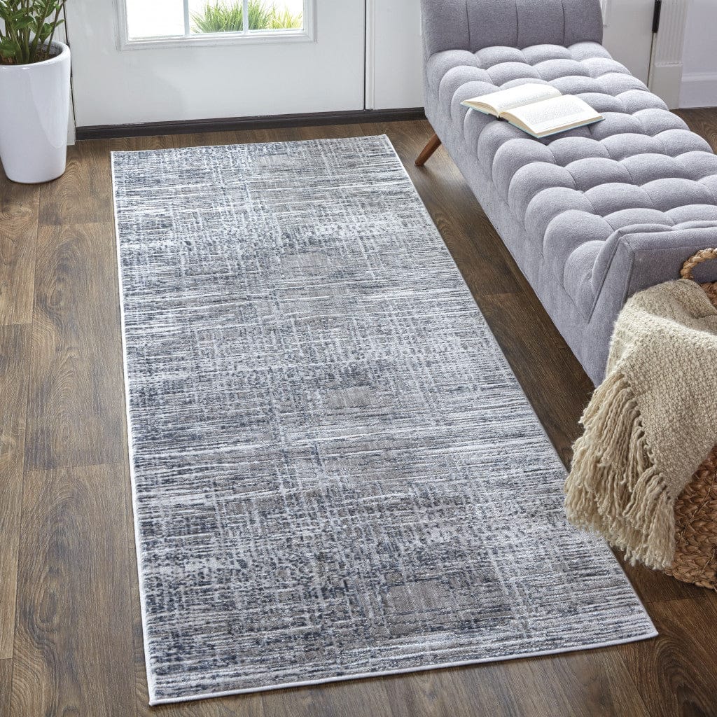 4' X 6' Gray And Blue Abstract Stain Resistant Area Rug