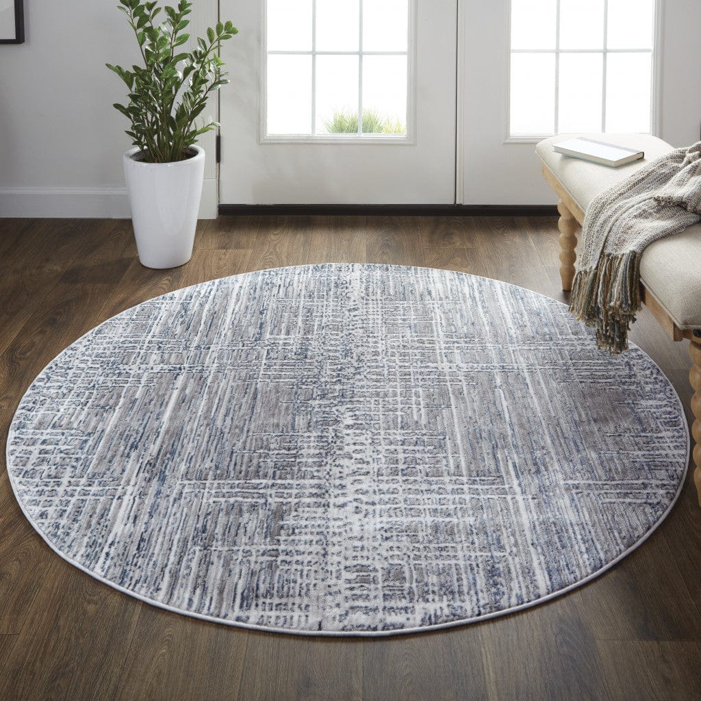 4' X 6' Gray And Blue Abstract Stain Resistant Area Rug