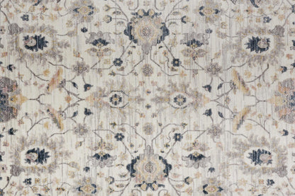 4' X 6' Tan Ivory And Blue Floral Stain Resistant Area Rug