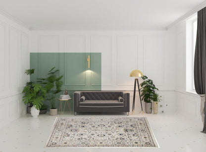 4' X 6' Tan Ivory And Blue Floral Stain Resistant Area Rug