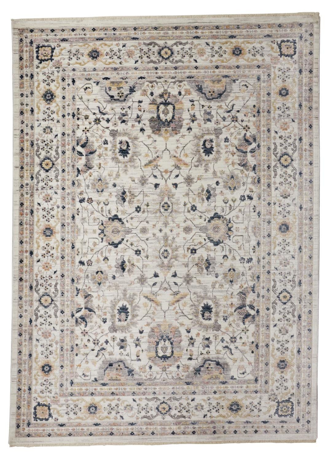 4' X 6' Tan Ivory And Blue Floral Stain Resistant Area Rug