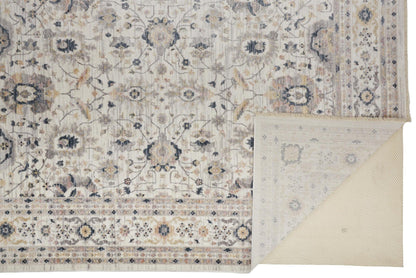 4' X 6' Tan Ivory And Blue Floral Stain Resistant Area Rug