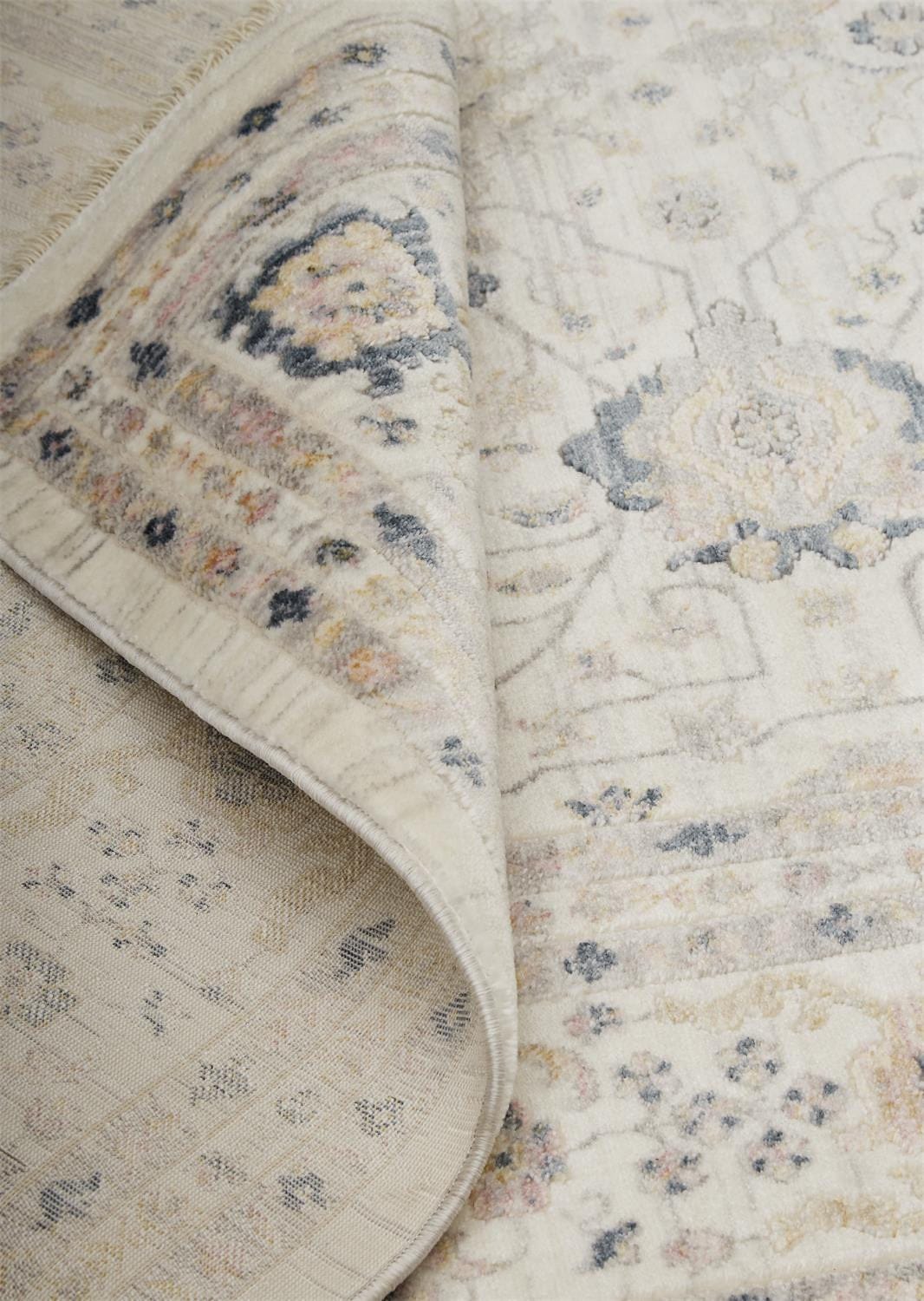 4' X 6' Tan Ivory And Blue Floral Stain Resistant Area Rug