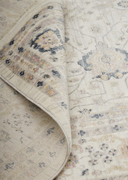 4' X 6' Tan Ivory And Blue Floral Stain Resistant Area Rug