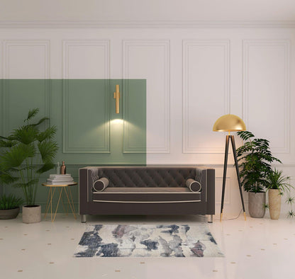 4' X 6' Ivory Blue And Pink Abstract Stain Resistant Area Rug