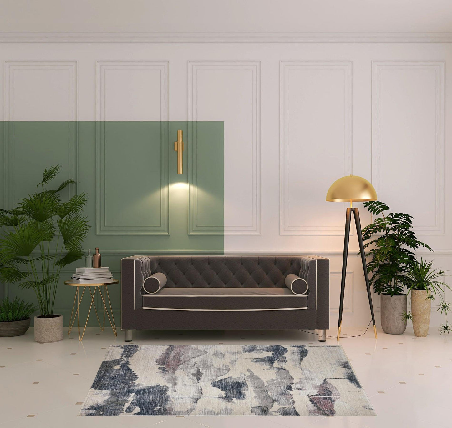 4' X 6' Ivory Blue And Pink Abstract Stain Resistant Area Rug