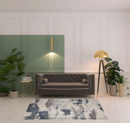 4' X 6' Ivory Blue And Pink Abstract Stain Resistant Area Rug