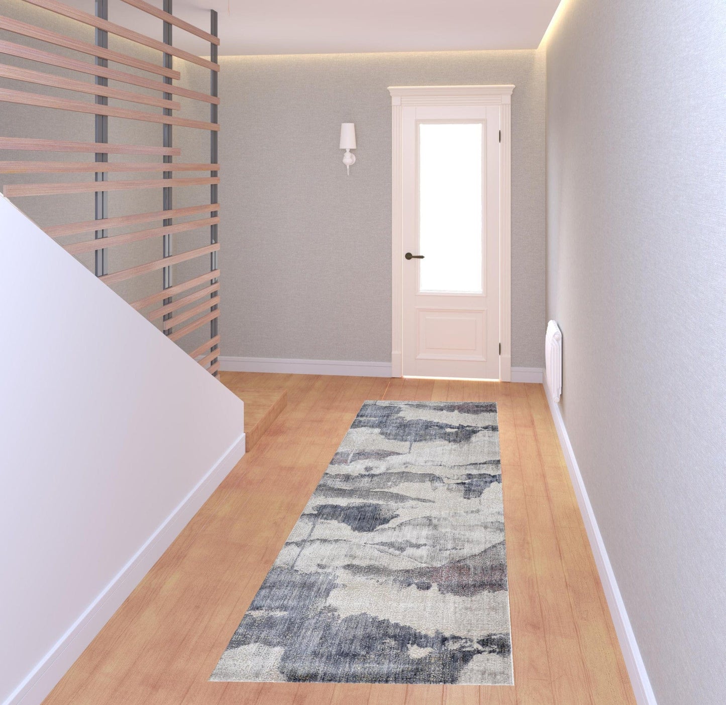 4' X 6' Ivory Blue And Pink Abstract Stain Resistant Area Rug