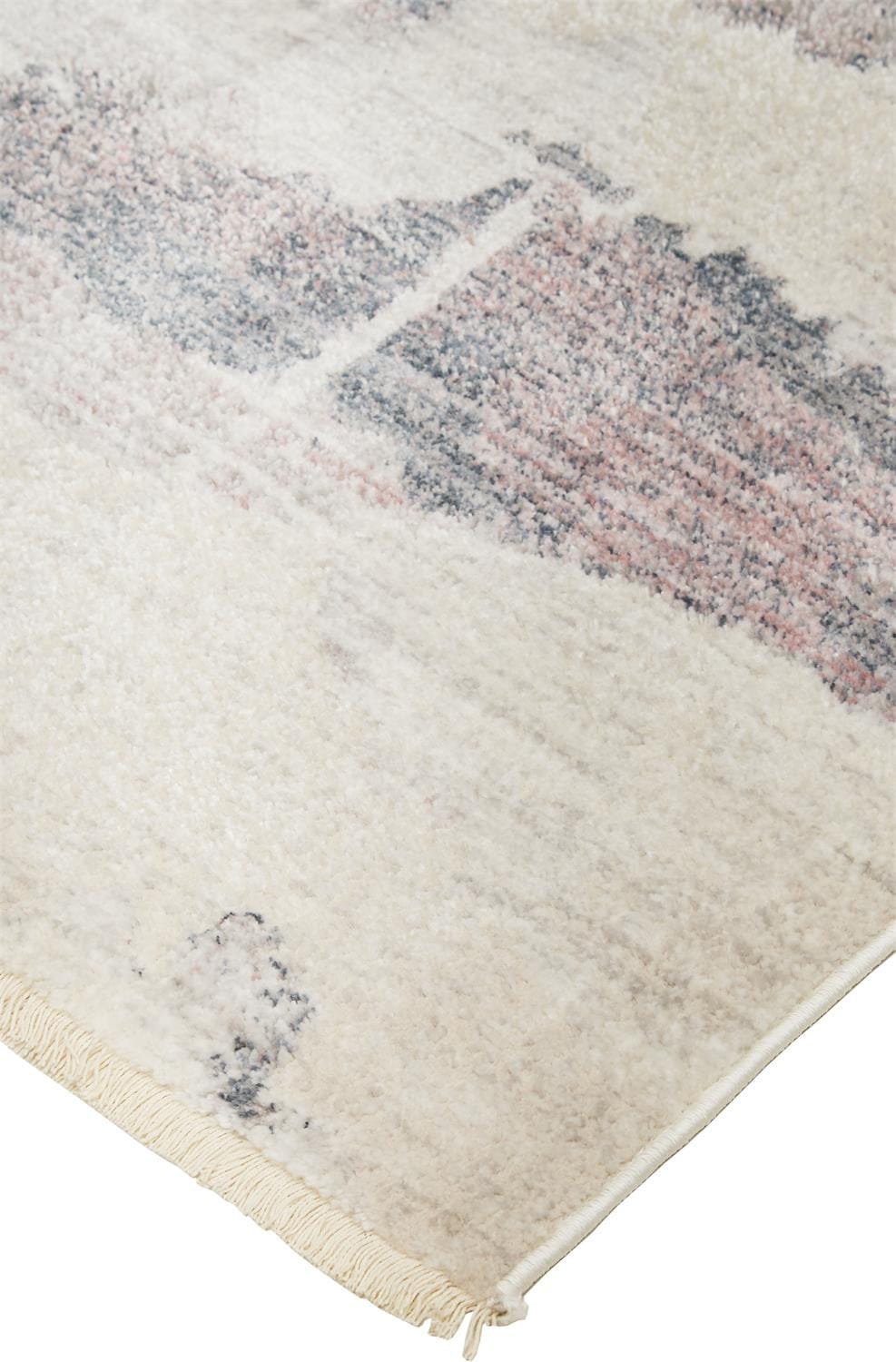 4' X 6' Ivory Blue And Pink Abstract Stain Resistant Area Rug