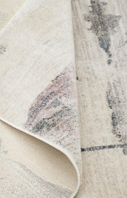 4' X 6' Ivory Blue And Pink Abstract Stain Resistant Area Rug