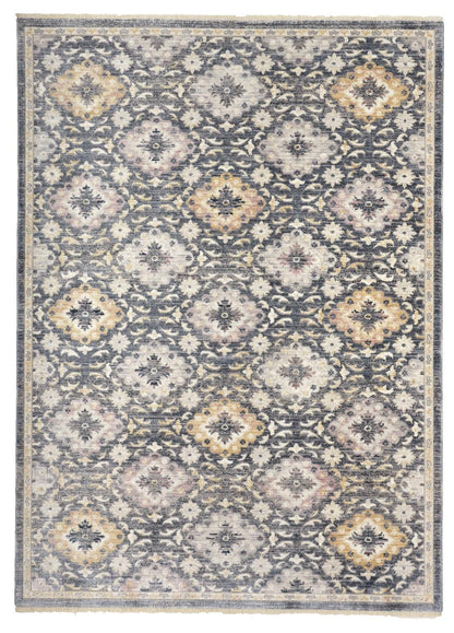 4' X 6' Blue And Gold Floral Stain Resistant Area Rug