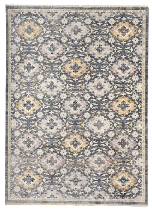 4' X 6' Blue And Gold Floral Stain Resistant Area Rug