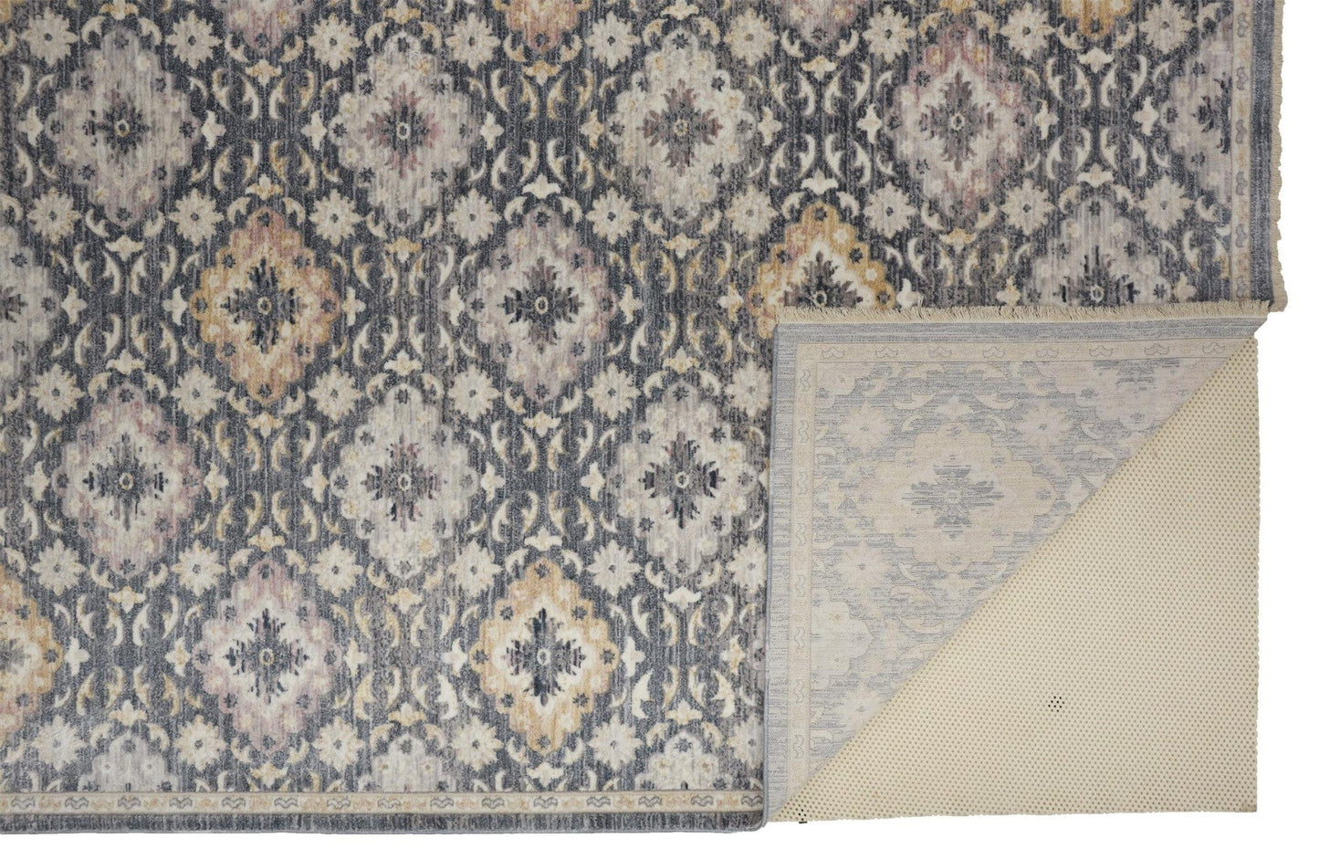 4' X 6' Blue And Gold Floral Stain Resistant Area Rug