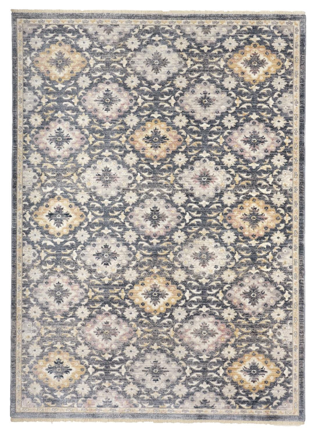 4' X 6' Blue And Gold Floral Stain Resistant Area Rug