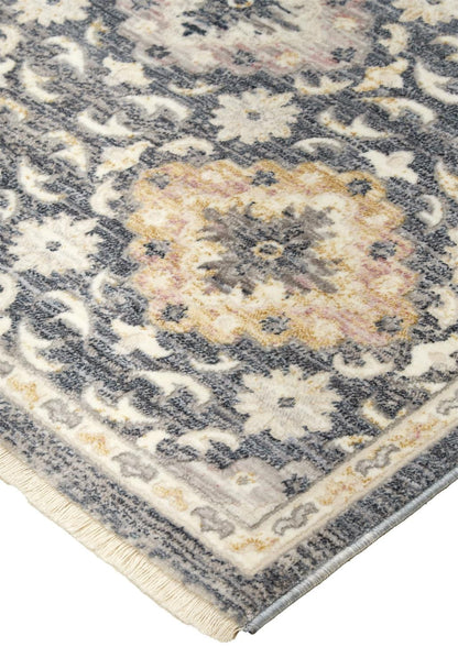 4' X 6' Blue And Gold Floral Stain Resistant Area Rug