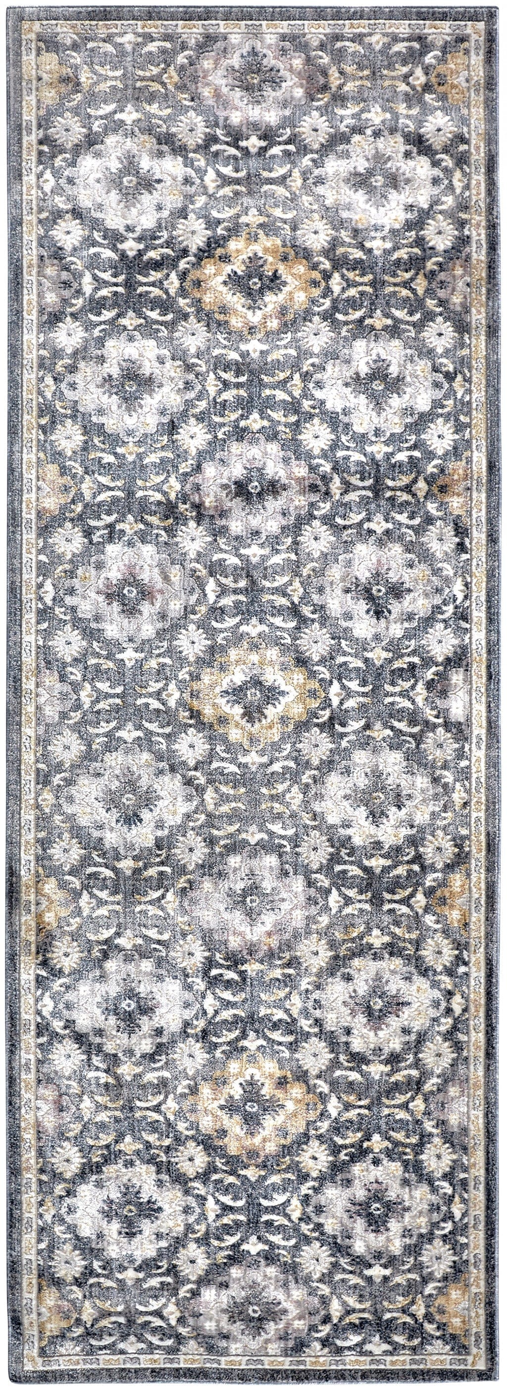 4' X 6' Blue And Gold Floral Stain Resistant Area Rug