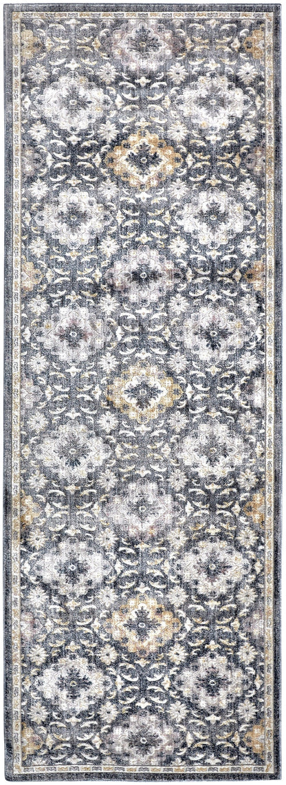 4' X 6' Blue And Gold Floral Stain Resistant Area Rug