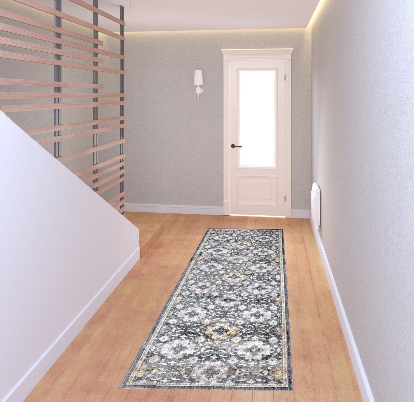 4' X 6' Blue And Gold Floral Stain Resistant Area Rug