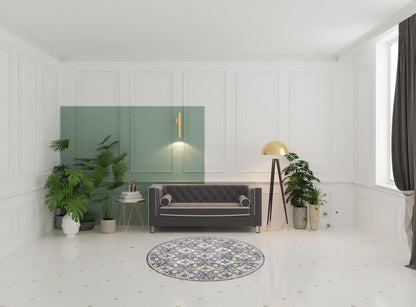 4' X 6' Blue And Gold Floral Stain Resistant Area Rug