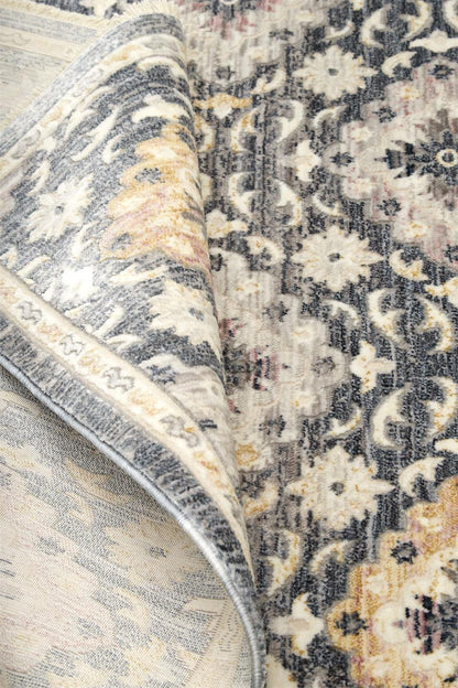 4' X 6' Blue And Gold Floral Stain Resistant Area Rug