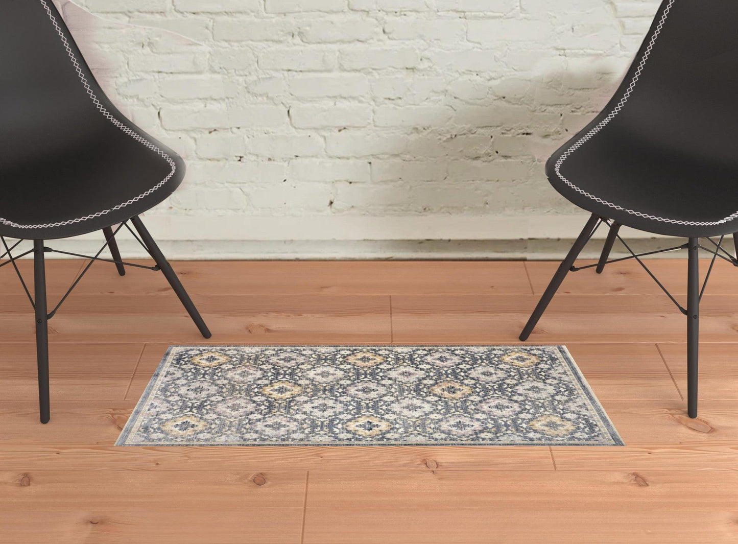 4' X 6' Blue And Gold Floral Stain Resistant Area Rug