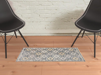 4' X 6' Blue And Gold Floral Stain Resistant Area Rug