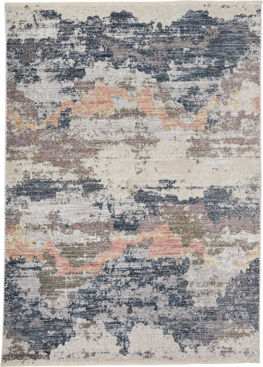 4' X 6' Blue Gray And Ivory Abstract Stain Resistant Area Rug