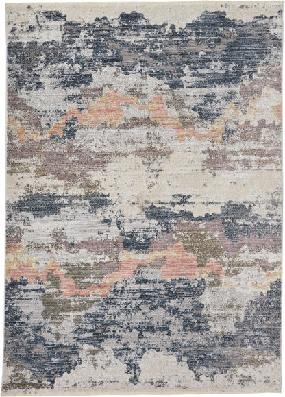 4' X 6' Blue Gray And Ivory Abstract Stain Resistant Area Rug