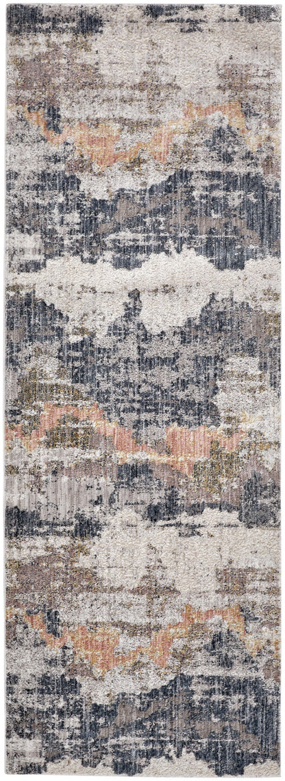 4' X 6' Blue Gray And Ivory Abstract Stain Resistant Area Rug