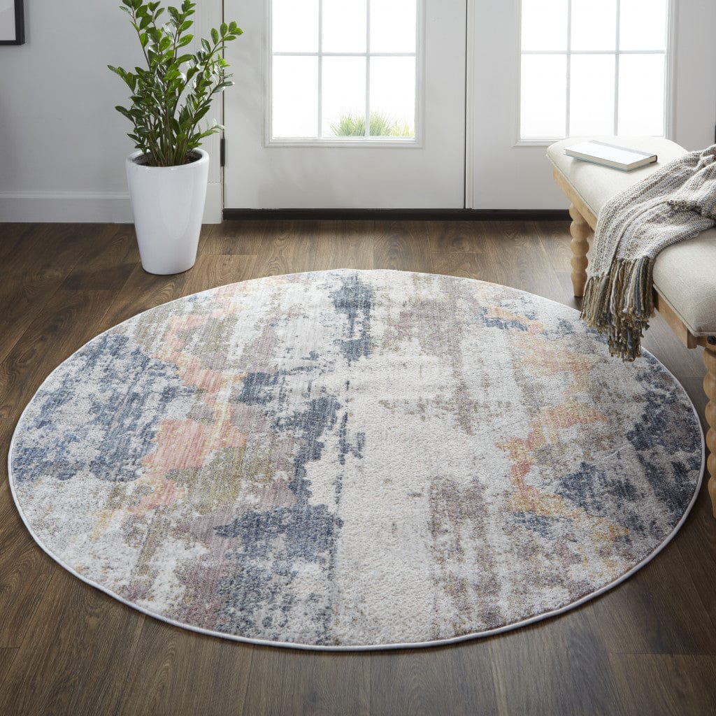 4' X 6' Blue Gray And Ivory Abstract Stain Resistant Area Rug