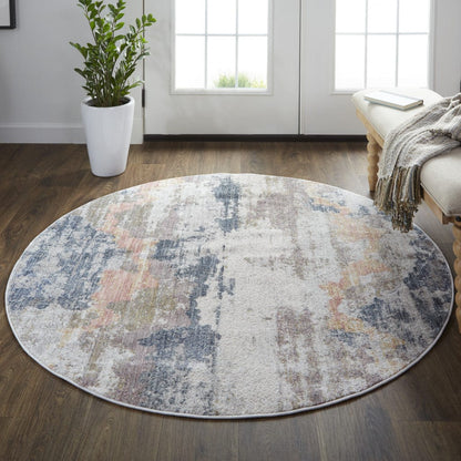 4' X 6' Blue Gray And Ivory Abstract Stain Resistant Area Rug