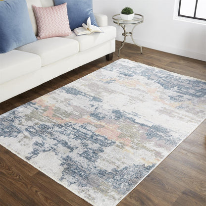 4' X 6' Blue Gray And Ivory Abstract Stain Resistant Area Rug