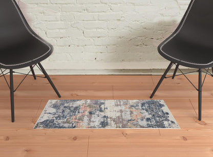 4' X 6' Blue Gray And Ivory Abstract Stain Resistant Area Rug