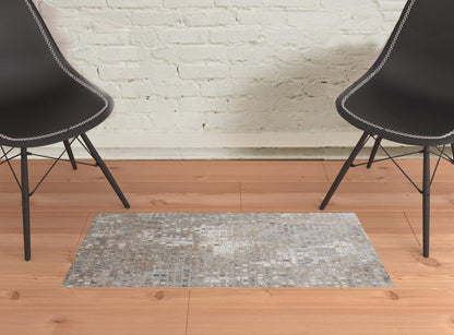 4' X 6' Tan Ivory And Blue Geometric Power Loom Distressed Area Rug