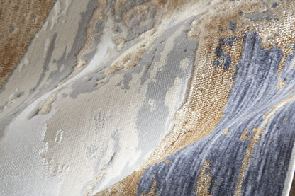 4' X 6' Tan Orange And Ivory Abstract Power Loom Distressed Area Rug