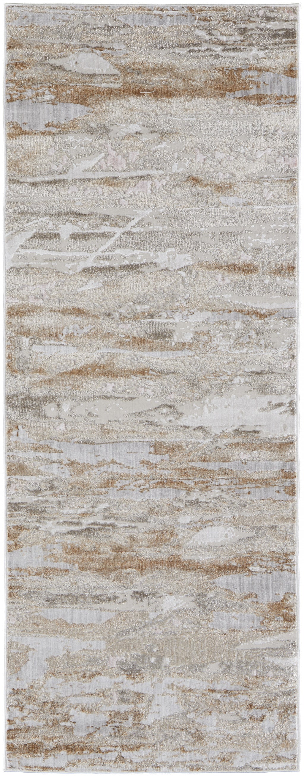 4' X 6' Tan Orange And Ivory Abstract Power Loom Distressed Area Rug