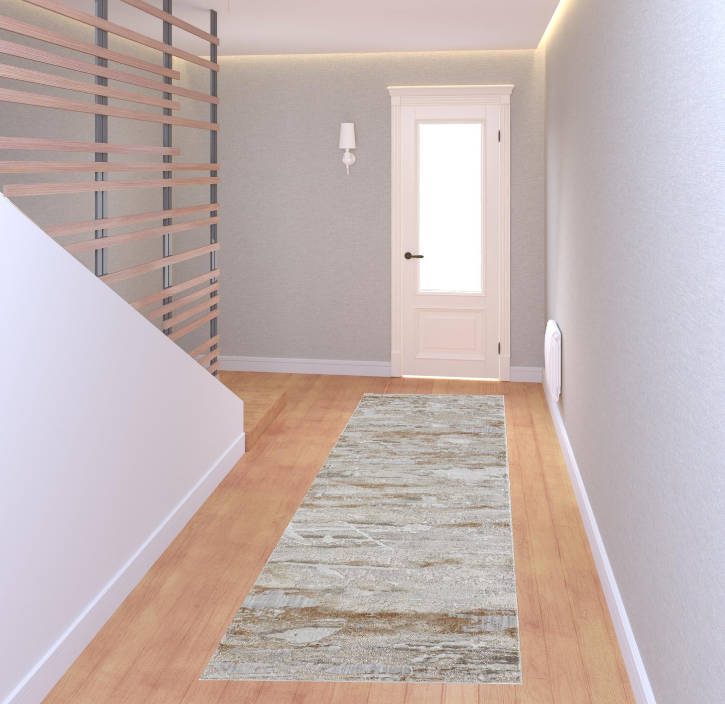 4' X 6' Tan Orange And Ivory Abstract Power Loom Distressed Area Rug