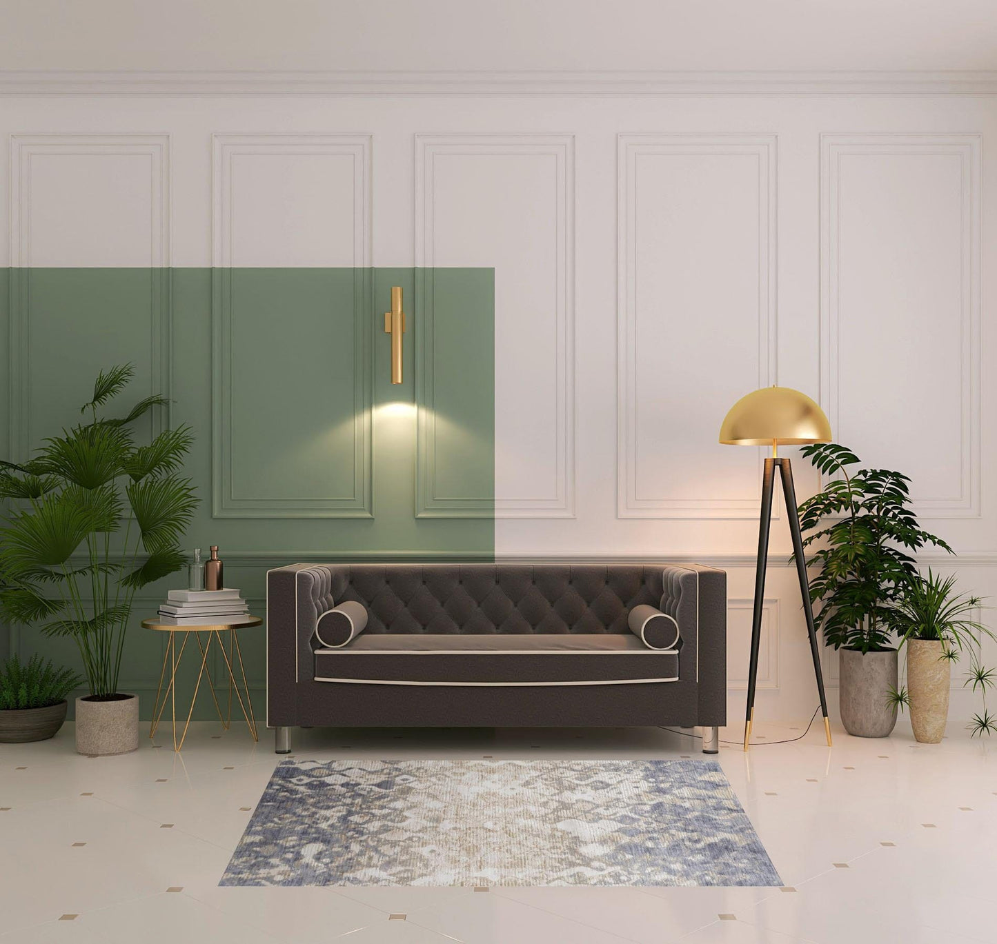 4' X 6' Tan Ivory And Blue Abstract Power Loom Distressed Area Rug