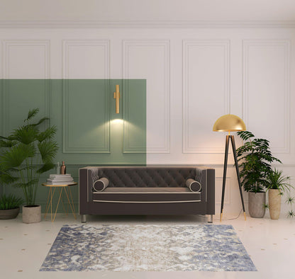 4' X 6' Tan Ivory And Blue Abstract Power Loom Distressed Area Rug