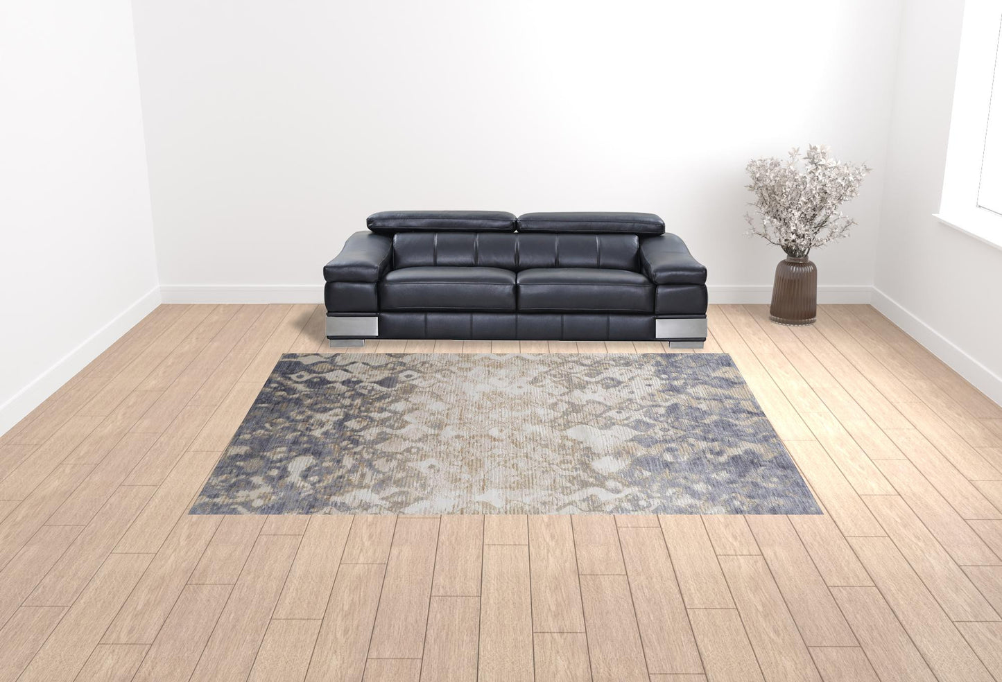 4' X 6' Tan Ivory And Blue Abstract Power Loom Distressed Area Rug