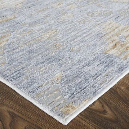 4' X 6' Tan Ivory And Blue Abstract Power Loom Distressed Area Rug