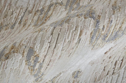 4' X 6' Tan Ivory And Blue Abstract Power Loom Distressed Area Rug