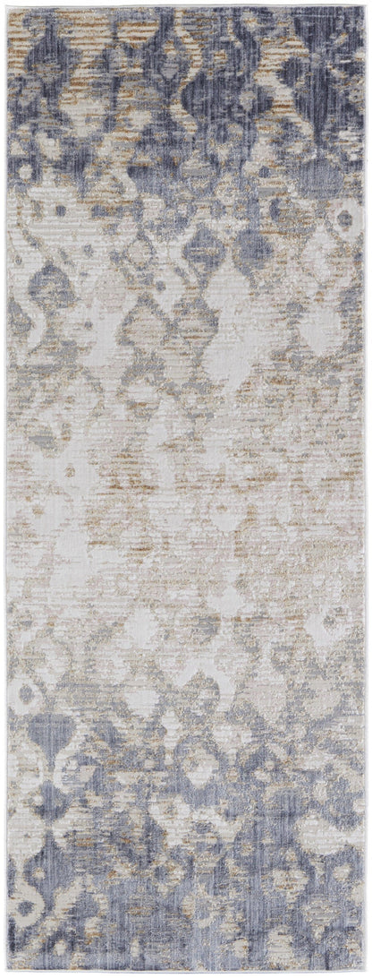 4' X 6' Tan Ivory And Blue Abstract Power Loom Distressed Area Rug